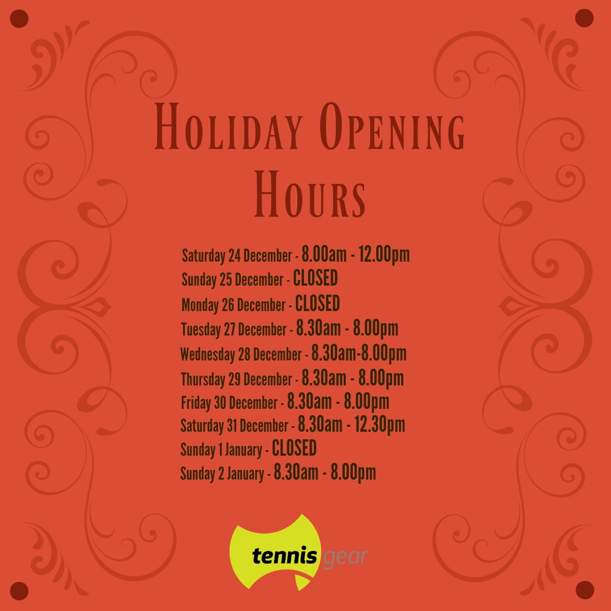 Holiday Opening Hours